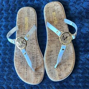 Michael Kors White and Gold Logo Sandals